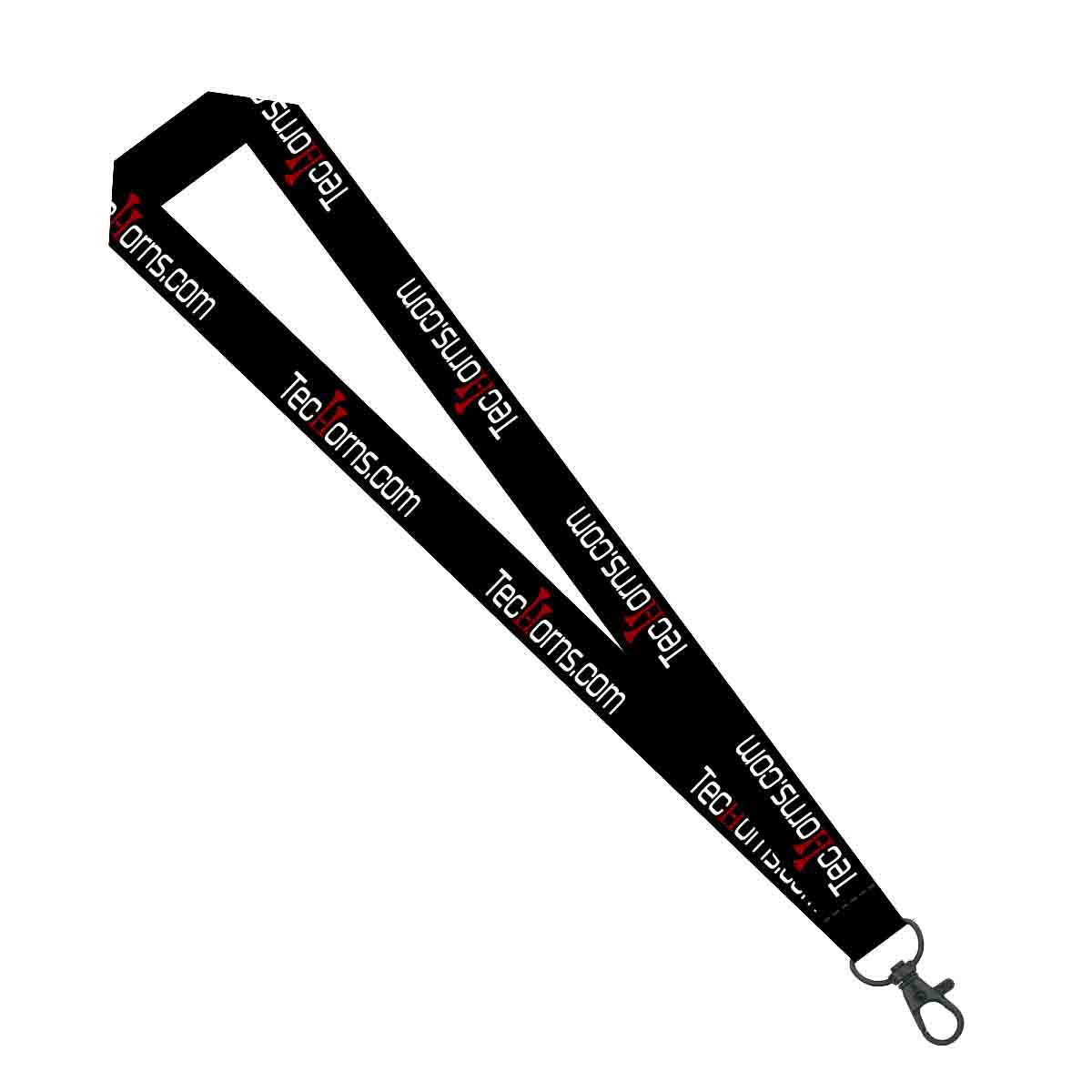 TecHorn Lanyard – black neck strap with TecHorn.com logo and metal clip, designed for carrying TecHorn remotes, keys, or accessories