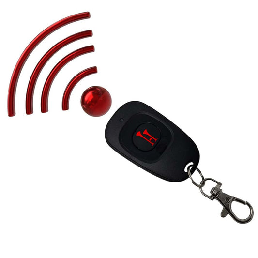 TecHorn Wireless Remote Control – compact key fob remote with red horn logo and signal graphic, designed to activate TecHorn handheld train horns from up to 160 feet away