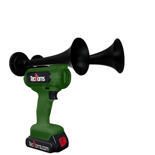 TecHorns Army Green 2-Horn – rugged single color handheld train horn with 20V lithium battery