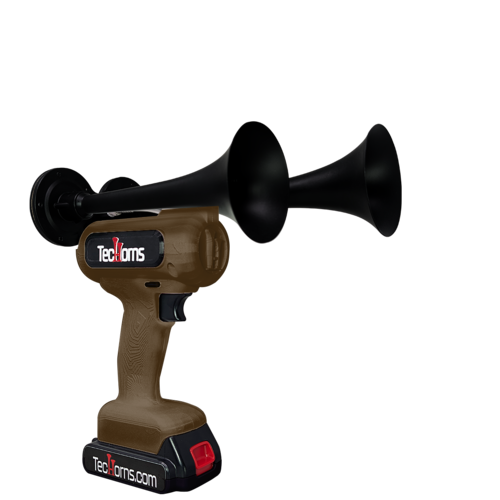 TecHorns Brown 2-Horn – earthy single color handheld train horn with 20V battery and charger