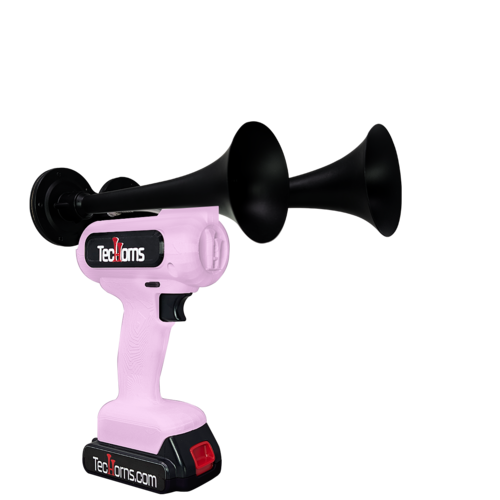 TecHorns Bubble Gum 2-Horn – fun single color handheld train horn, 130 dB loud with 20V lithium battery
