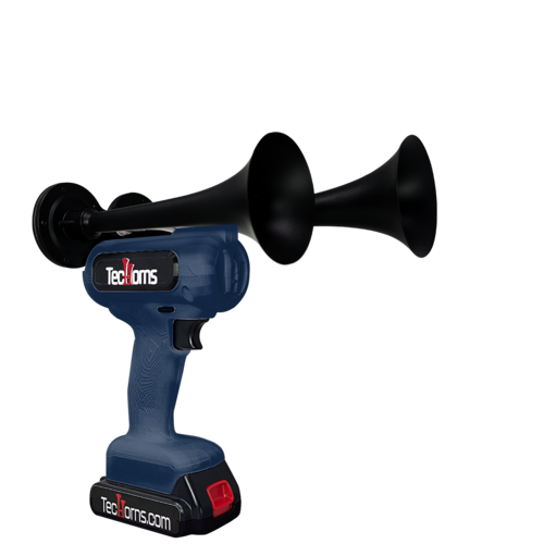TecHorns Navy Blue 2-Horn – bold single color handheld train horn, 20V lithium battery powered