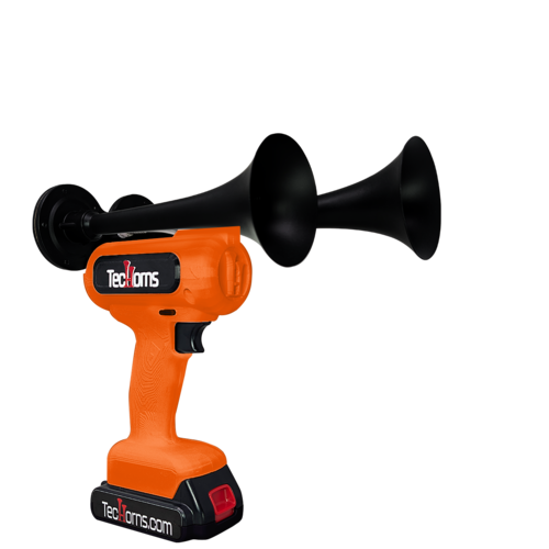 TecHorns Orange 2-Horn – bright single color handheld train horn, 20V lithium power included