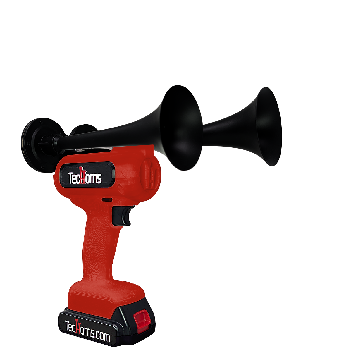 TecHorns Red 2-Horn – single color 130 dB handheld train horn with 20V lithium battery and charger include