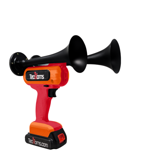 TecHorns Red and Orange 2-Horn – dual color handheld train horn with 20V lithium battery and charger included, 130 dB loud