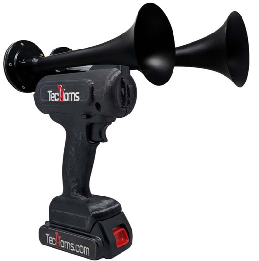 TecHorns Satin Black 2-Horn – 130 dB handheld train horn, 20V lithium battery powered with charger included