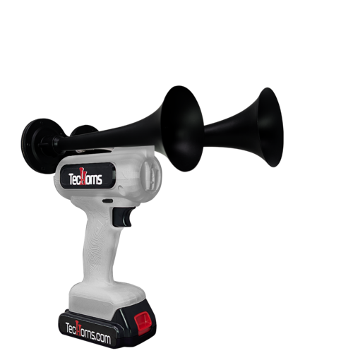 TecHorns Silver 2-Horn – polished single color handheld train horn, 130 dB with 20V battery