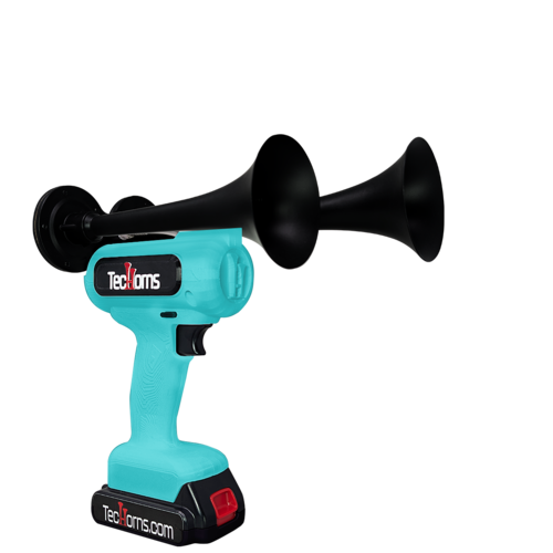 TecHorns Teal 2-Horn – custom single color handheld train horn, 130 dB 20V battery-powered