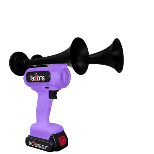 TecHorns White 2-Horn – clean single color handheld train horn with 20V lithium battery and charger