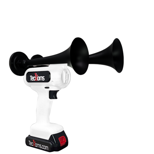 TecHorns White 2-Horn – clean single color handheld train horn with 20V lithium battery and charger