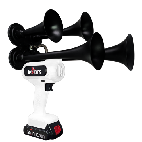 TecHorns White 4-Horn – clean single color compact handheld train horn, 20V lithium battery powered