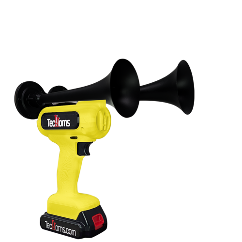 TecHorns Yellow 2-Horn – bold single color handheld train horn, 130 dB with 20V battery