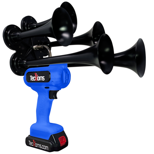 TecHorns Blue 5-Horn – bold single color handheld train horn, 20V lithium battery and charger included