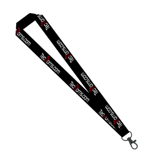 TecHorn Lanyard – black neck strap with TecHorn.com logo and metal clip, designed for carrying TecHorn remotes, keys, or accessories