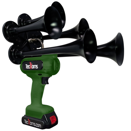 TecHorns Army Green 5-Horn – rugged single color handheld train horn with 20V lithium battery and charger included