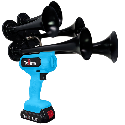 TecHorns Baby Blue 5-Horn – single color handheld train horn, 130 dB deep-tone with 20V lithium battery