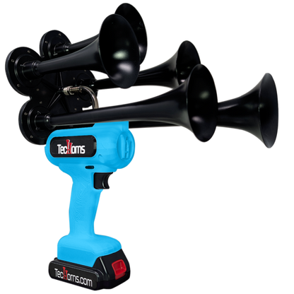TecHorns Baby Blue 5-Horn – single color handheld train horn, 130 dB deep-tone with 20V lithium battery