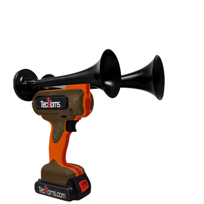 TecHorns Brown, Orange, and Red 2-Horn – triple color handheld train horn, 130 dB powerful tone with 20 V lithium battery powered system