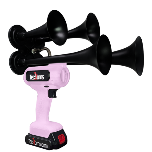 TecHorns Bubble Gum 4-Horn – fun single color handheld train horn, 130 dB loud with 20V lithium battery