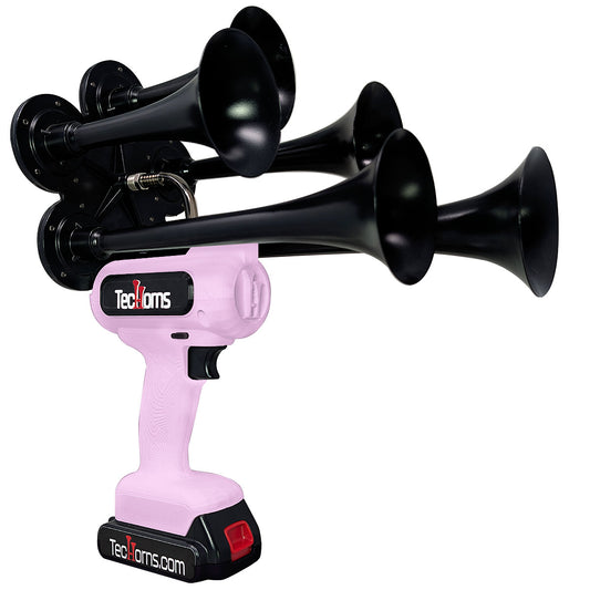 TecHorns Bubble Gum 5-Horn – single color handheld train horn, 130 dB deep-tone with 20V lithium battery and charger included