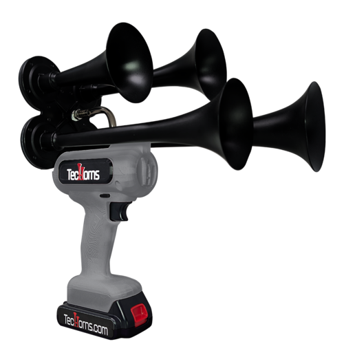 TecHorns Dark Gray 4-Horn – sleek single color handheld train horn, 20V lithium battery and charger included