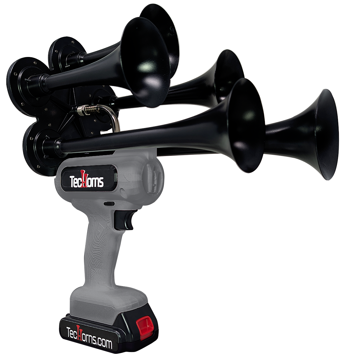 TecHorns Dark Gray 5-Horn – sleek single color handheld train horn, 130 dB loud with 20V lithium battery and charger