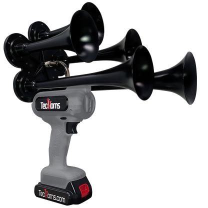 TecHorns Dark Gray 5-Horn – sleek single color handheld train horn, 130 dB loud with 20V lithium battery and charger