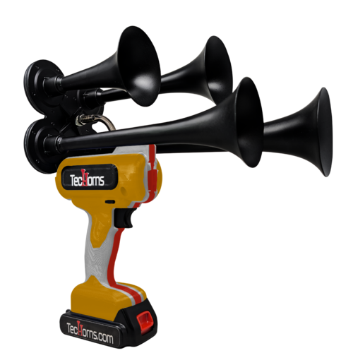 TecHorns Gold, Silver, and Red 4-Horn – triple color handheld train horn, 130 dB deep-tone with 20 V lithium battery