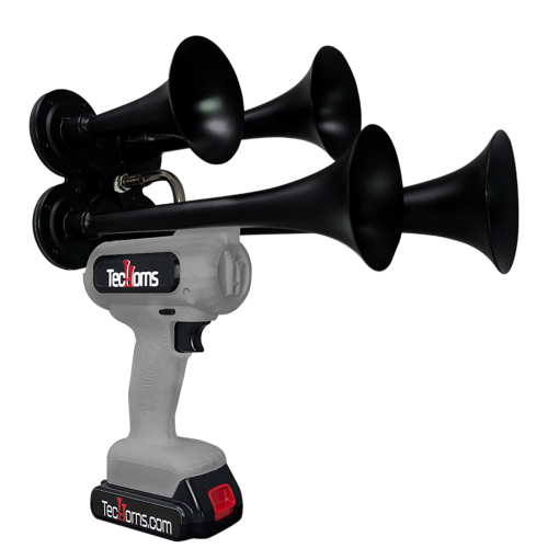 TecHorns Light Gray 4-Horn – single color 130 dB handheld train horn, 20V lithium battery powered