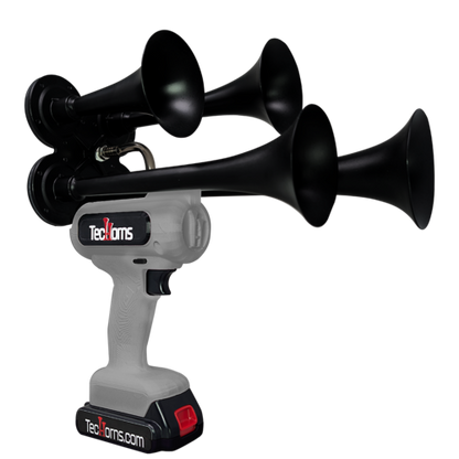 TecHorns Light Gray 4-Horn – single color 130 dB handheld train horn, 20V lithium battery powered