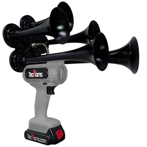 TecHorns Light Gray 5-Horn – sleek single color handheld train horn, 130 dB with 20V lithium battery