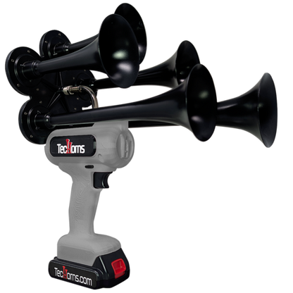 TecHorns Light Gray 5-Horn – sleek single color handheld train horn, 130 dB with 20V lithium battery