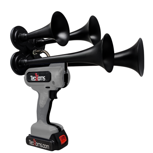 TecHorns Light Gray, Dark Gray, and Black 4-Horn – triple color handheld train horn, 130 dB sleek design with 20 V lithium battery