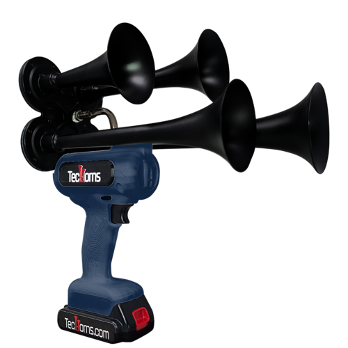 TecHorns Navy Blue 4-Horn – bold single color handheld train horn with 20V lithium battery and charger