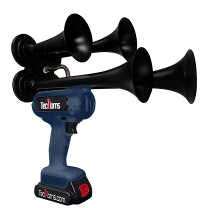 TecHorns Navy Blue 4-Horn – bold single color handheld train horn with 20V lithium battery and charger