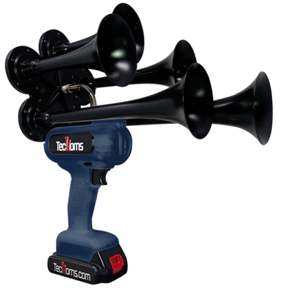 TecHorns Navy Blue 5-Horn – single color handheld train horn, 130 dB deep-tone with 20V lithium battery