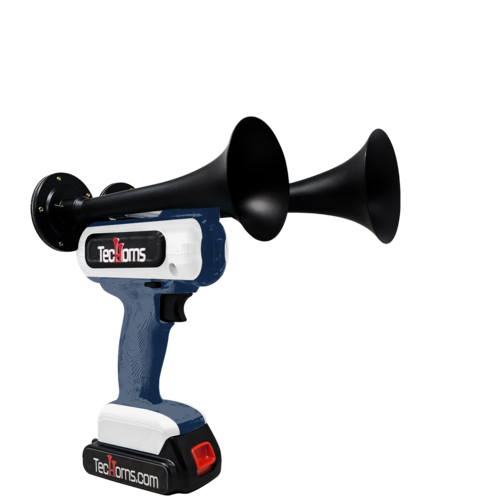 TecHorns Navy Blue and White 2-Horn – bold dual color handheld train horn, 20V lithium battery with charger included
