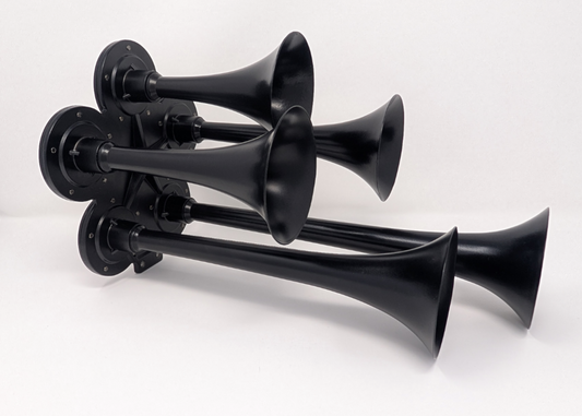 TecHorns Only Horns DIY 5-Horn – black five-horn array designed for custom train horn builds, compatible with TecHorns DIY kits and existing 20 V battery-powered compressors