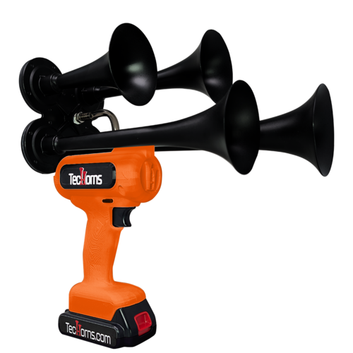 TecHorns Orange 4-Horn – single color 130 dB handheld train horn, 20V lithium battery included