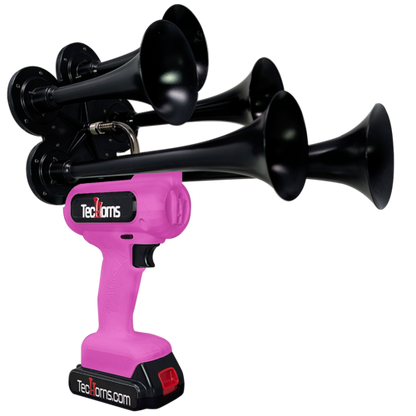 TecHorns Pink 5-Horn – single color handheld train horn, 130 dB deep-tone, 20V lithium battery included