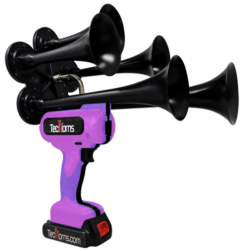TecHorns Pink, Purple, and Black 5-Horn – triple color handheld train horn, 130 dB with 20 V lithium battery and charger included