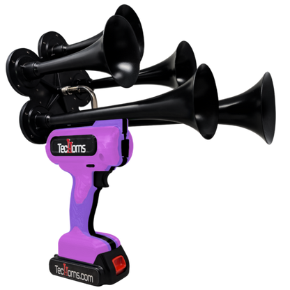 TecHorns Pink, Purple, and Black 5-Horn – triple color handheld train horn, 130 dB with 20 V lithium battery and charger included
