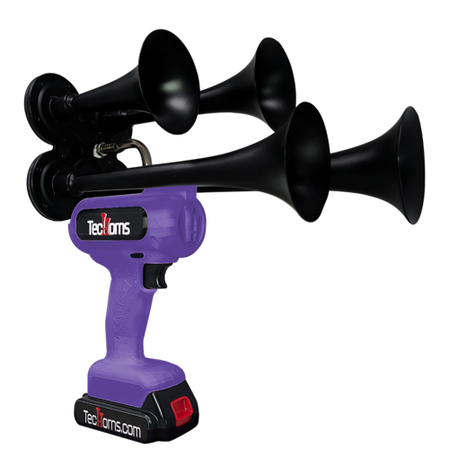 TecHorns Purple 4-Horn – single color handheld train horn, 130 dB with 20V lithium battery and charger included