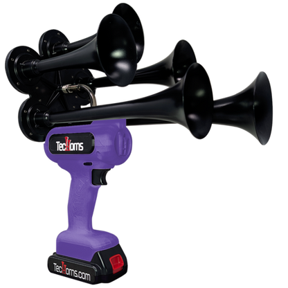 TecHorns Purple 5-Horn – single color handheld train horn, 130 dB with 20V lithium battery and charger