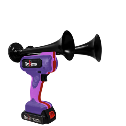 TecHorns Purple, Pink, and Red 2-Horn – triple color handheld train horn, 130 dB loud with 20 V lithium battery