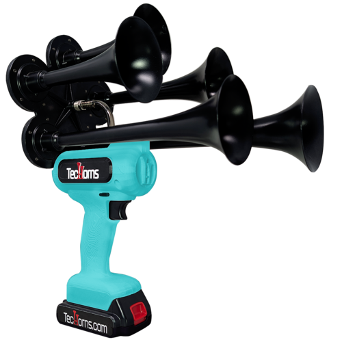 TecHorns Teal 5-Horn – single color handheld train horn, 20V lithium battery powered, 130 dB loud