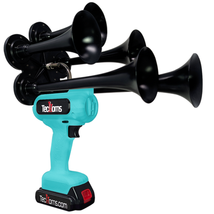 TecHorns Teal 5-Horn – single color handheld train horn, 20V lithium battery powered, 130 dB loud