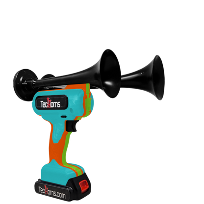 TecHorns Teal, Orange, and Green 2-Horn – triple color handheld train horn, 130 dB with 20 V lithium battery included