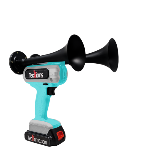 TecHorns Teal and Silver 2-Horn – dual color handheld train horn with 20V lithium battery and charger, 130 dB blast
