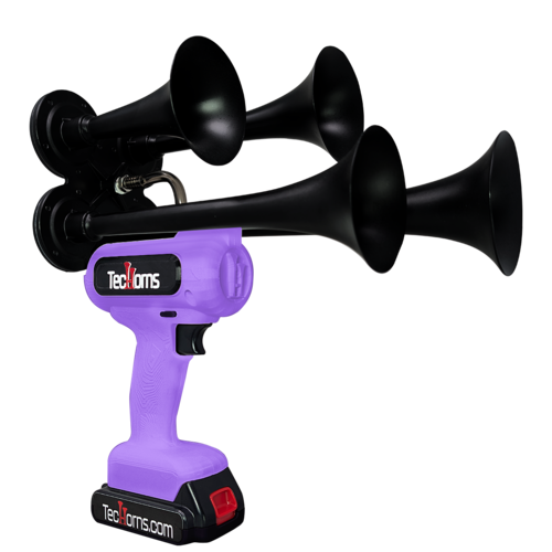 TecHorns Violet 4-Horn – unique single color handheld train horn, 130 dB loud with 20V battery included